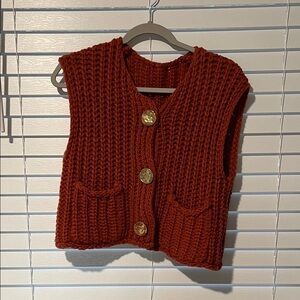 Amazon Women's Rust Sweater Vest with Gold Buttons